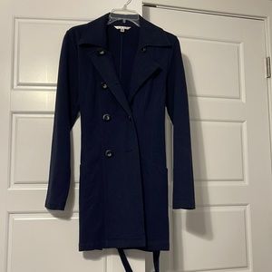 CAbi 151 Medium Blue Jacket, double breasted all day trench coat Ponte Knit